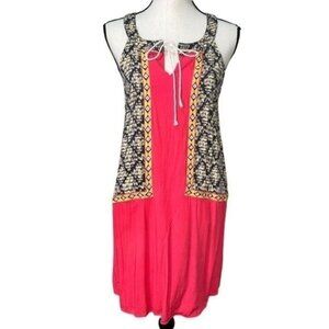 THML Anthropologie Tribal Print Sleeveless Midi Dress w/ Drawstring Accent Sz L